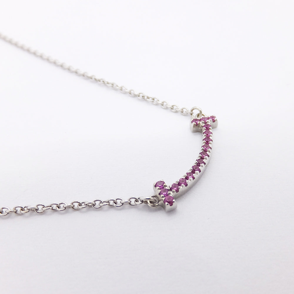 TIFFANY Tiffany T Smile Mini Pink Sapphire Necklace K18WG White G Pendant Jewelry