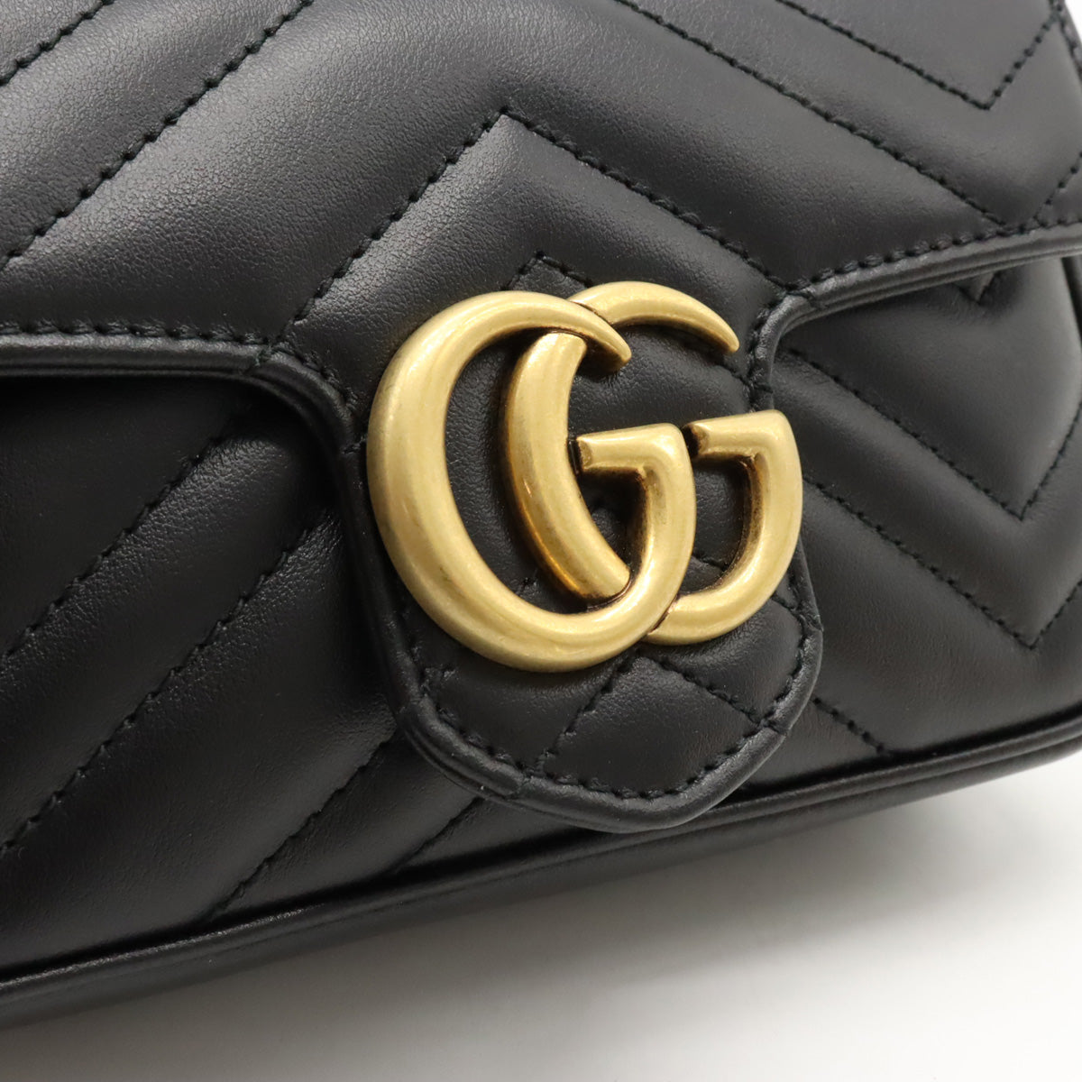 Gucci Gucci GG Marble Kittening Leather Super Mini Bag Chain S Bag Black Gold  476433 Blumin