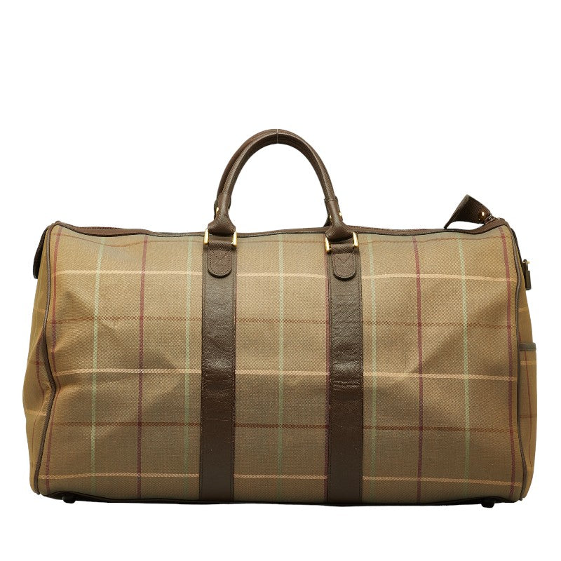 Burberry Check Boston Bag 旅行包 Carry Bag 棕色帆布皮革 BURBERRY