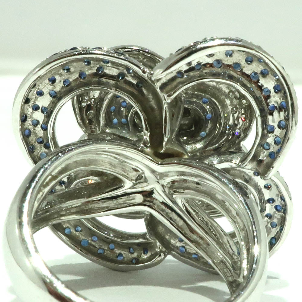 Jewelry accessory ring K18 750 WG diamond 0.46ct sapphire 1.40ct  flower flowers ladies  big