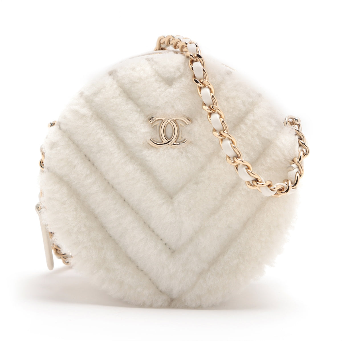 Chanel V Stitch Chain Shoulder Bag Round White G  28th