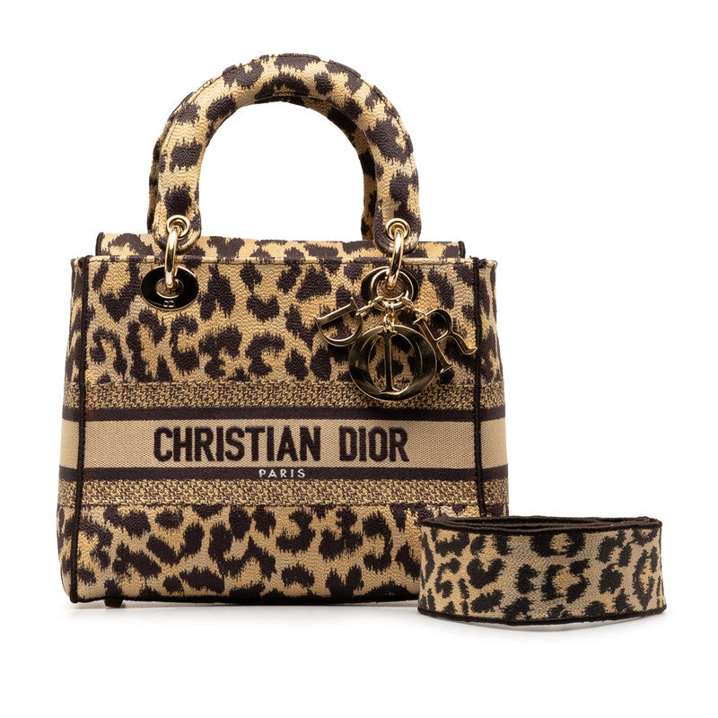 Dior Leopard 's Handbag 2WAY Yellow Black Canvas Lady's Dior
