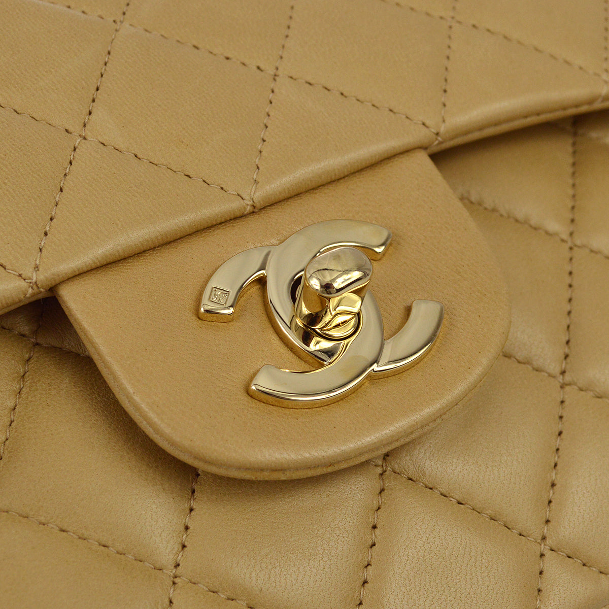 Chanel 2000-2001 米色小羊皮經典雙翻蓋單肩包