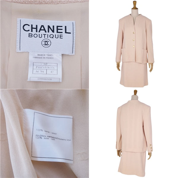 Vint Chanel CHANEL  98P Shirt Suit Wool Tweed Coco Button Jacket Shirt  French Made 42 (L Equivalent) Beige  EVA