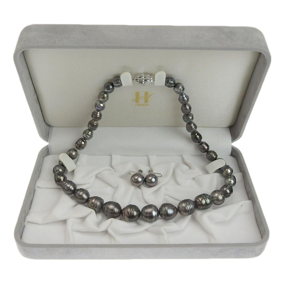 Pearl necklace Earrings 2 sets 8.6-13.1mm Silver x Black Pearl (Black Butterfly Pearl)  65.9g Pearl