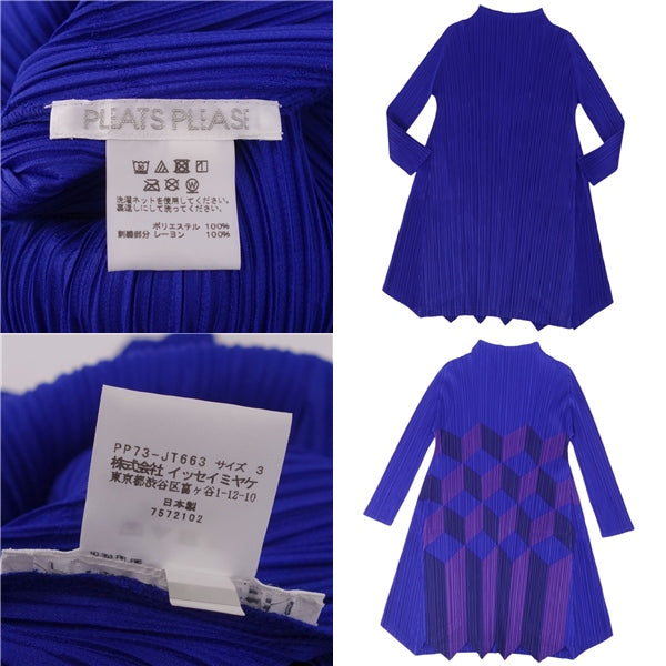 Issey Miyake Pleated one-piece long sleeve long sleeves total tops ladies 3 (L equivalent) blue