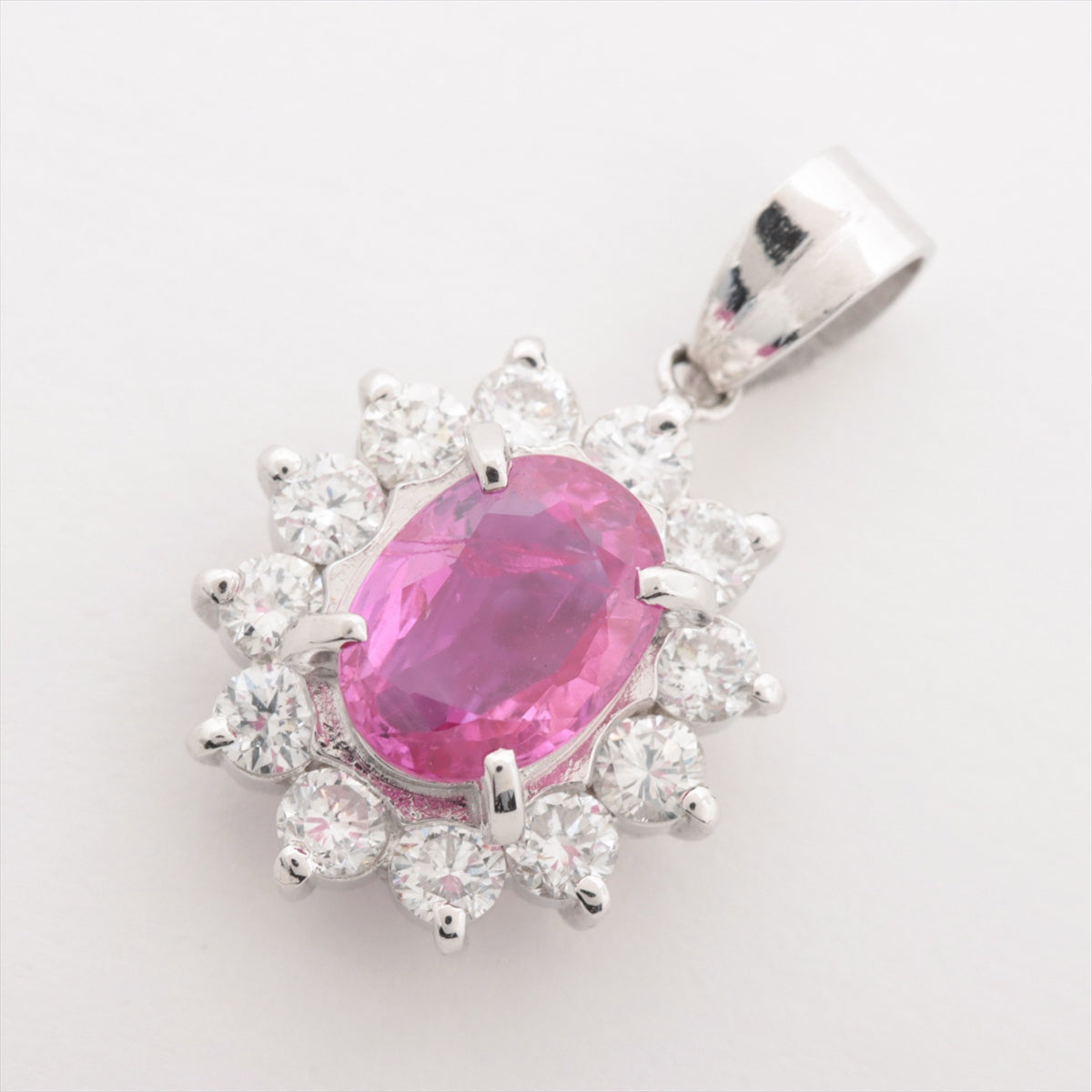 Pink sapphire diamond necklace Pt900 2.8g 112 0.55 Nonermally heated