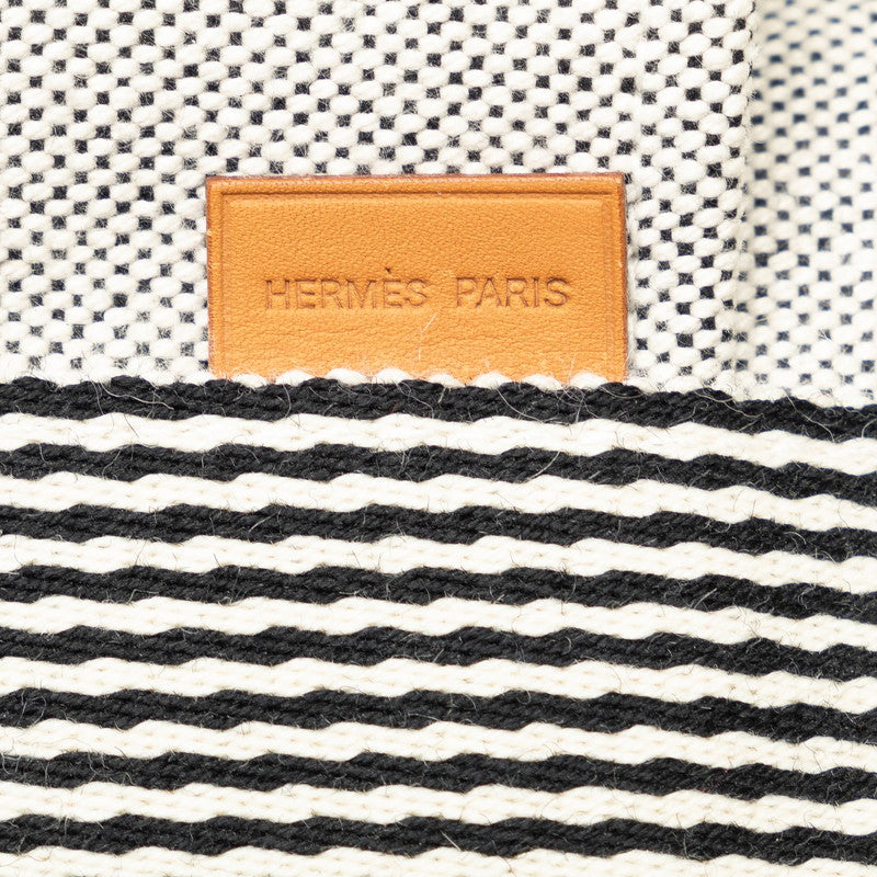 Hermes Newfueltum MM Handbag White Black Canvas  Hermes