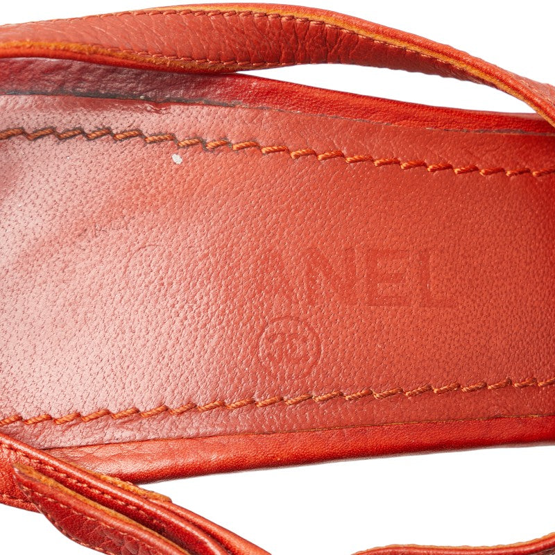 Chanel Coco Sandalss Platform Pumps Size 37 1/2 Orange Beige Leather  CHANEL