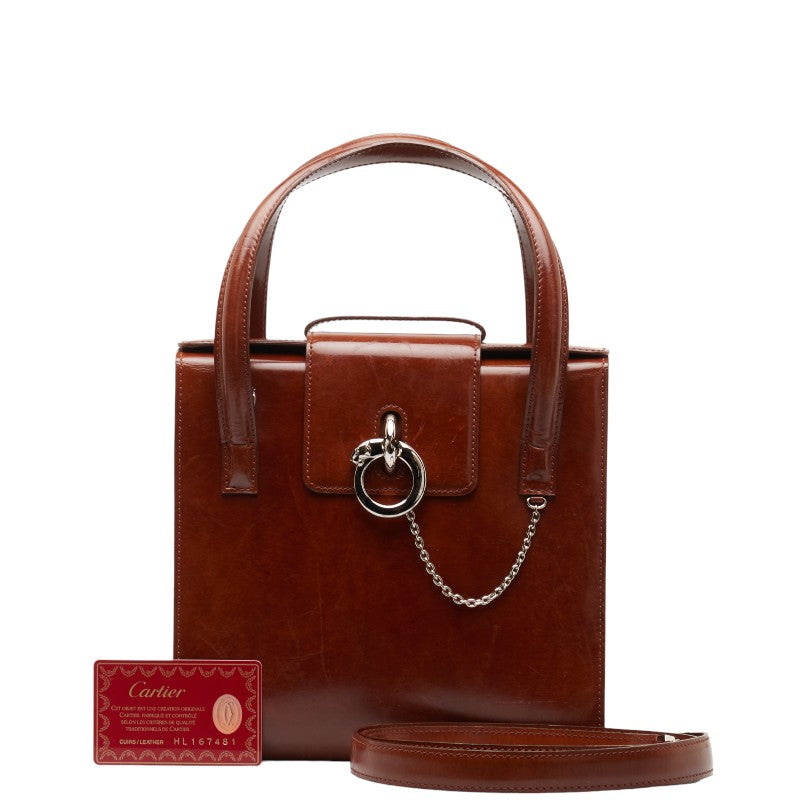 Cartier Panther Handbag Shoulder Bag 2WAY Brown Leather  Cartier