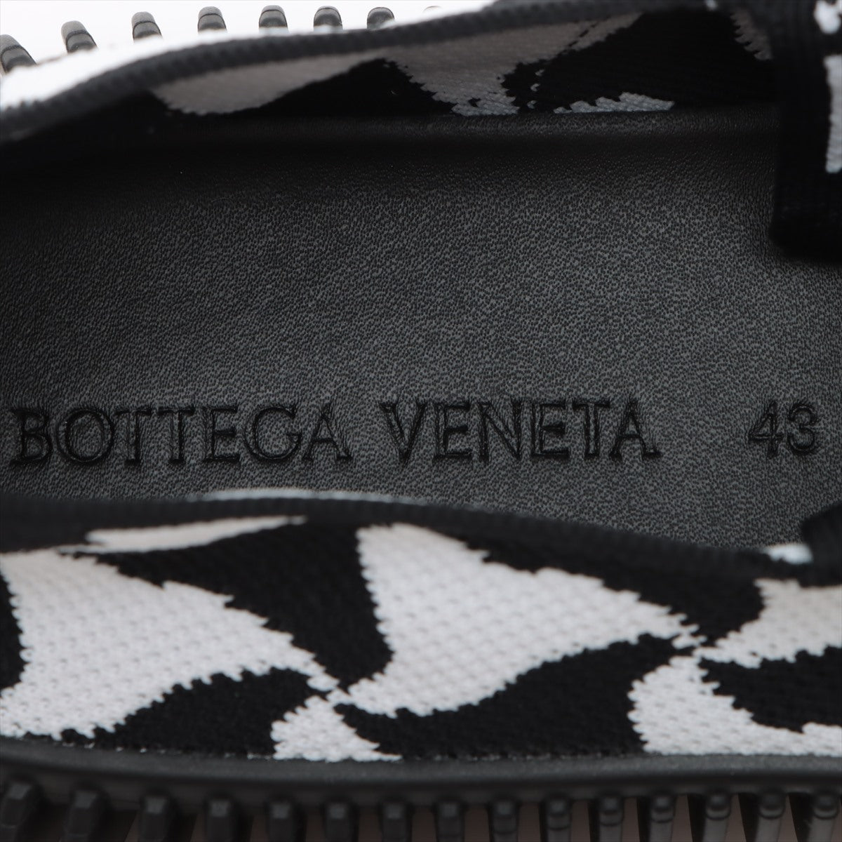 Bottega Veneta Fabric Slippon 43 男士 黑色 x 白色格子拖鞋