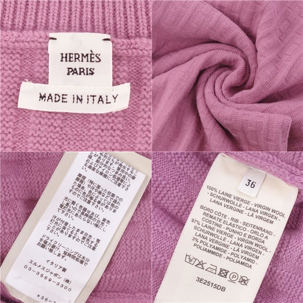 Hermes One Earrings 23SS e Wool H Logo Short Sleep Tops  Made in Italy 36 (S equivalent) Light Pearls  Nitted