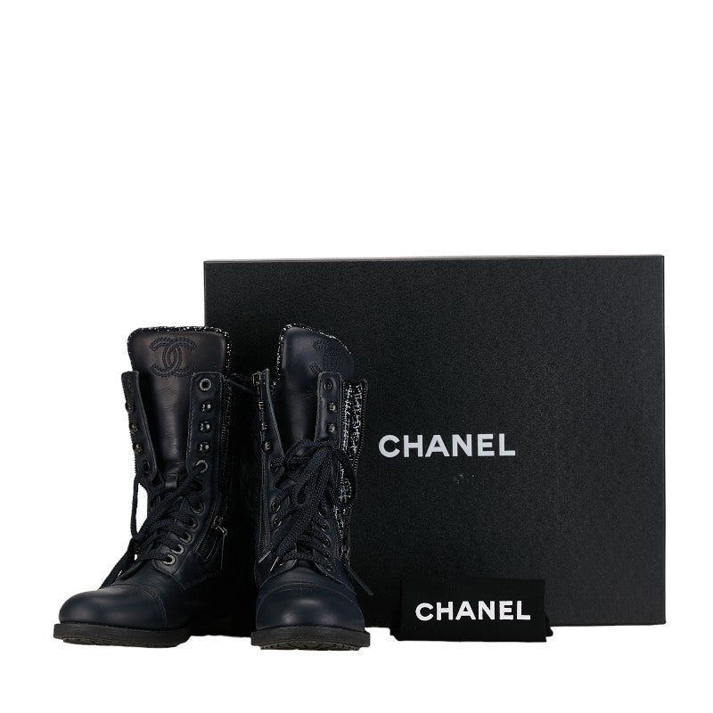 Chanel Matrasse Coco Race Up Boots Black Leather Mens CHANEL