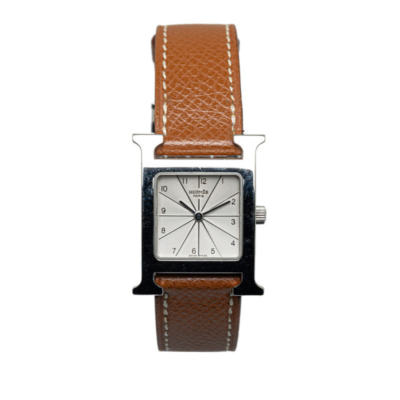Hermes H Watch HH1.210 Quartz White Characterboard Stainless Steel Leather  Hermes