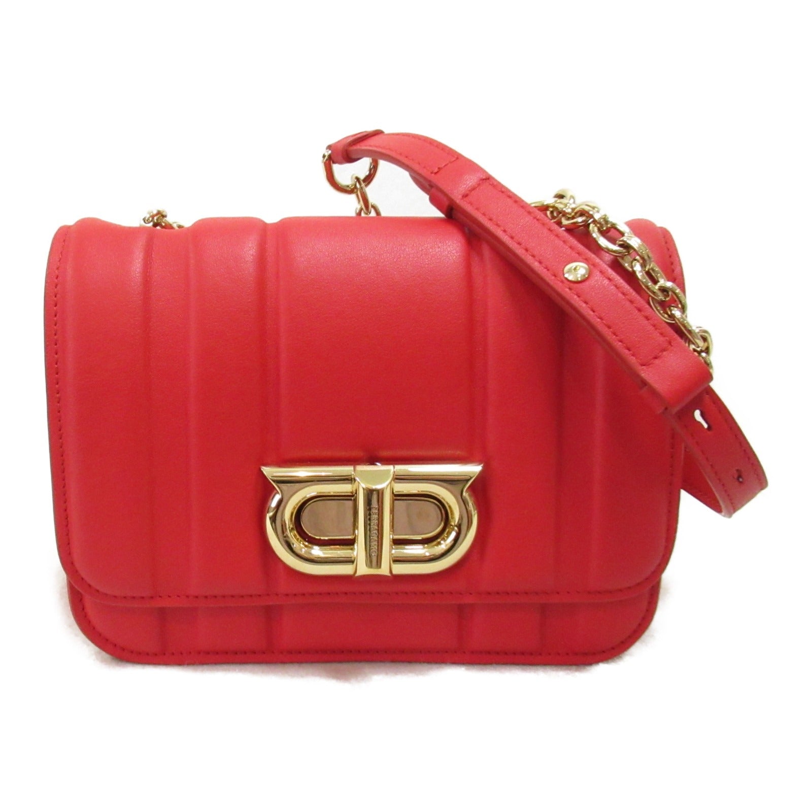 Salvatore Ferragamo Chain Shoulder Bag  Handbag Ladies Red