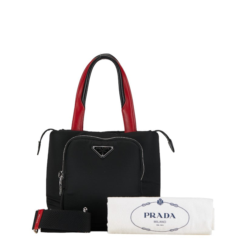 Prada Triangle Logo  Cargo Small Tote Bag Shoulder Bag 2WAY 1BG270 Black Nylon Leather  Prada