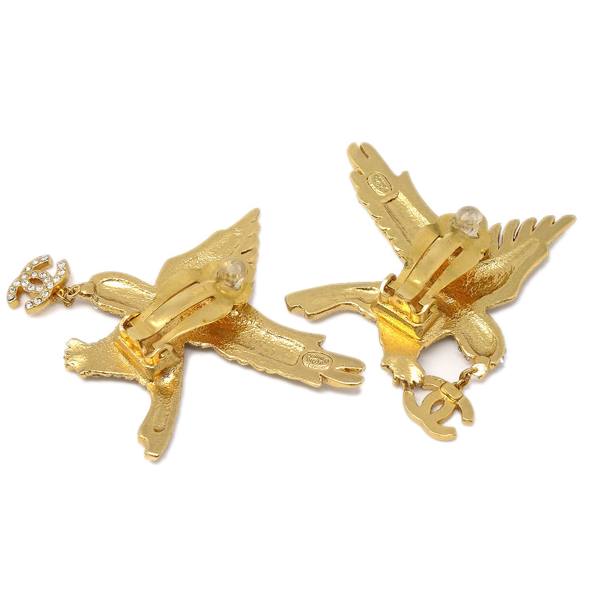 Chanel 2001 Crystal &amp; Gold Eagle Earrings Clip-On 01P