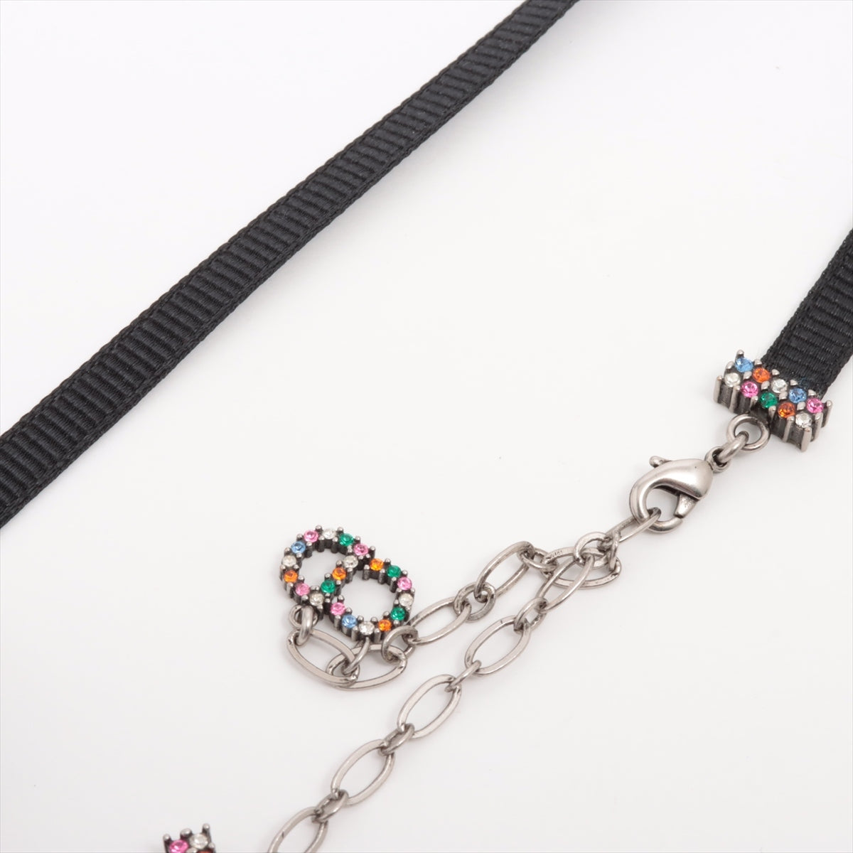 Dior Logo Chocker Fabric Multicolor Metal  Line Stone Necklace