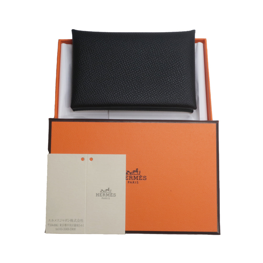 Hermes Calvi Black Card Case Epsom B Graph 2023 Manufacturing Card  SV G