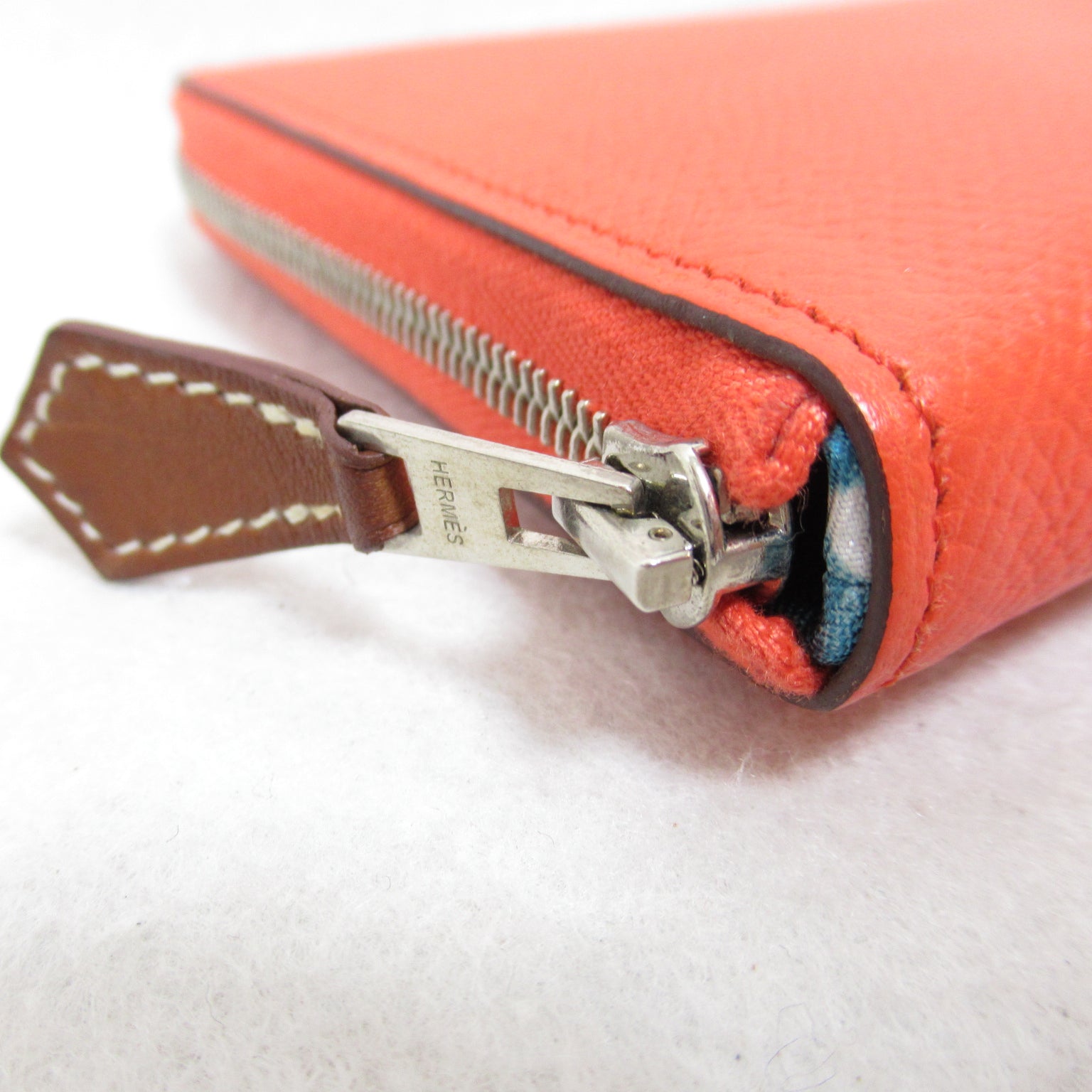 Hermes Azap Sile Capsicum Round Long Wallet Round Long Wallet Wallet Silk Leather Epsom  Orange Collector