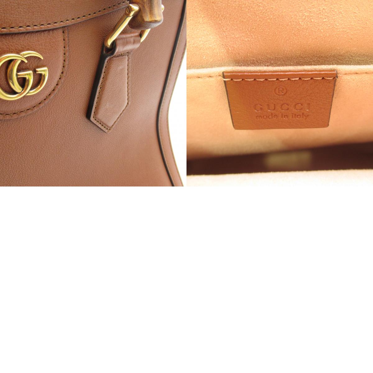 Gucci Bamboo 2W Handbag Leather  Brown 660195