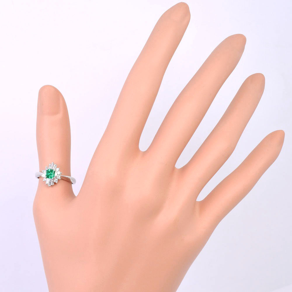 15th Ring/Ring Pt900 Platinum Emerald× Diamond Green 0.39/0.28  4.7g Mens’s A-Rank Rings