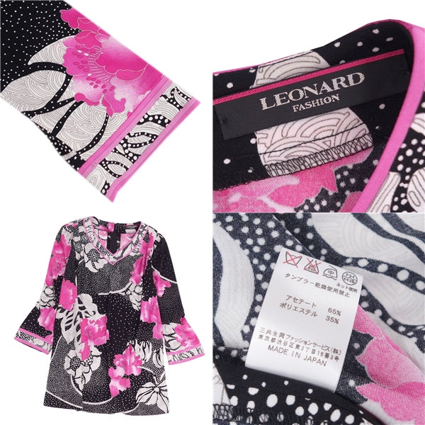 LEONARD FASHION  Blues Seven-minute sleeves V-Neck Flower Shirt Overshirt  Tops  38 (M equivalent) Black/White/Pink  VODEST