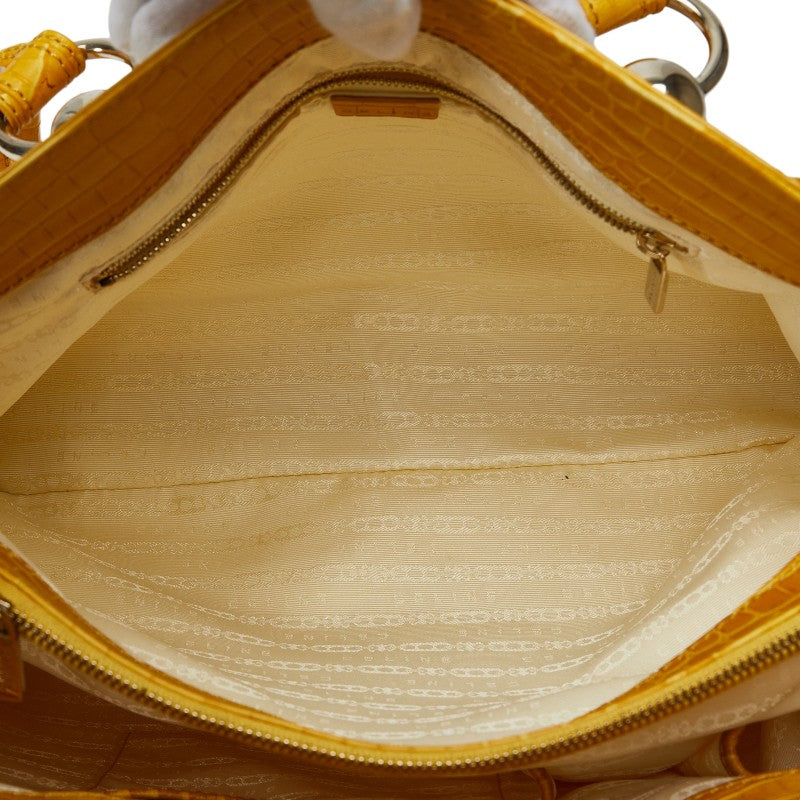 Celine 鱷魚皮熨燙手提包 托特包 米色黃色帆布皮革 Celine