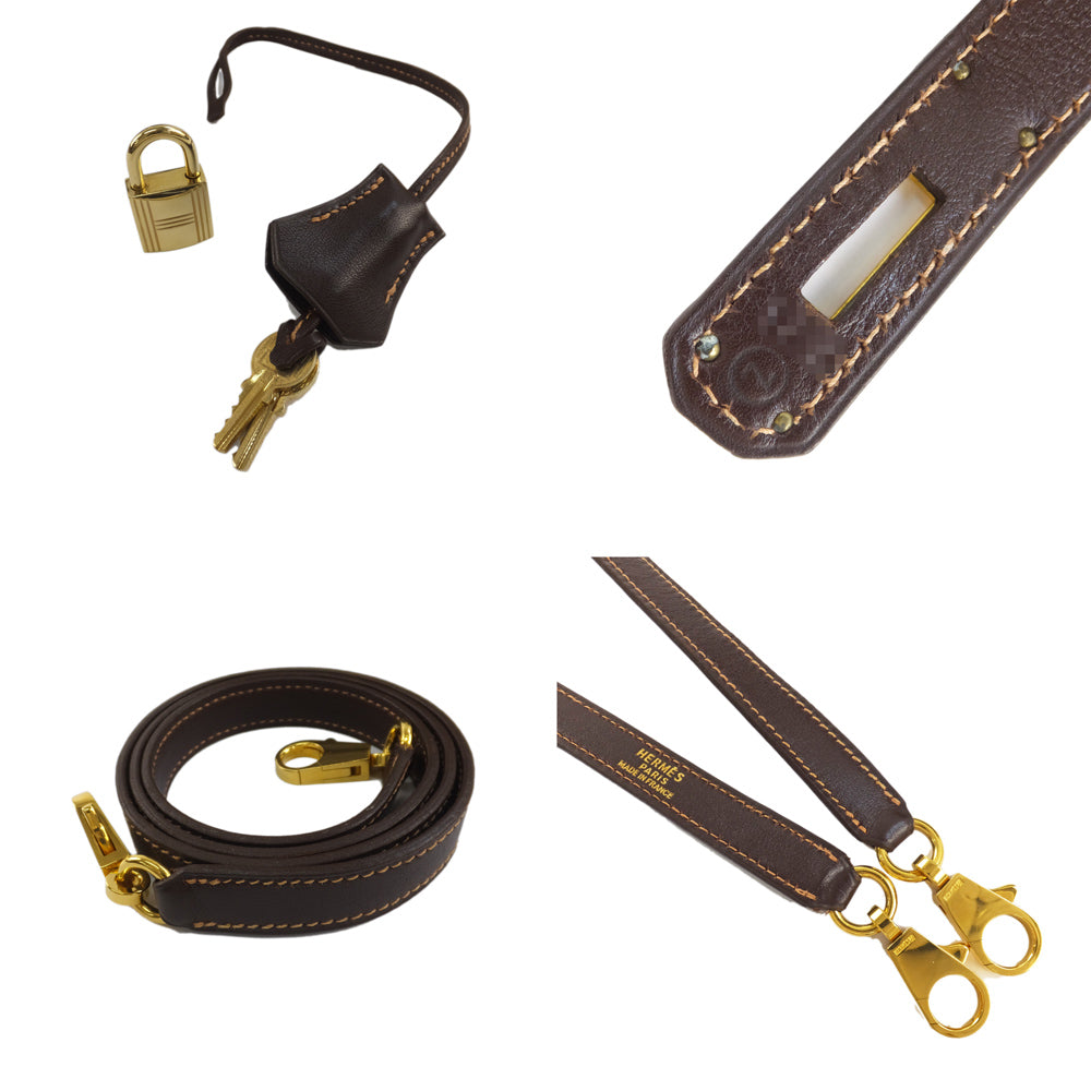 HERMES Hermes Kelly 35 Handbag Shoulder Strap G  Courchevel Dark Brown  0Z  Manufactured around 1996 Cadena Key  Women Wade