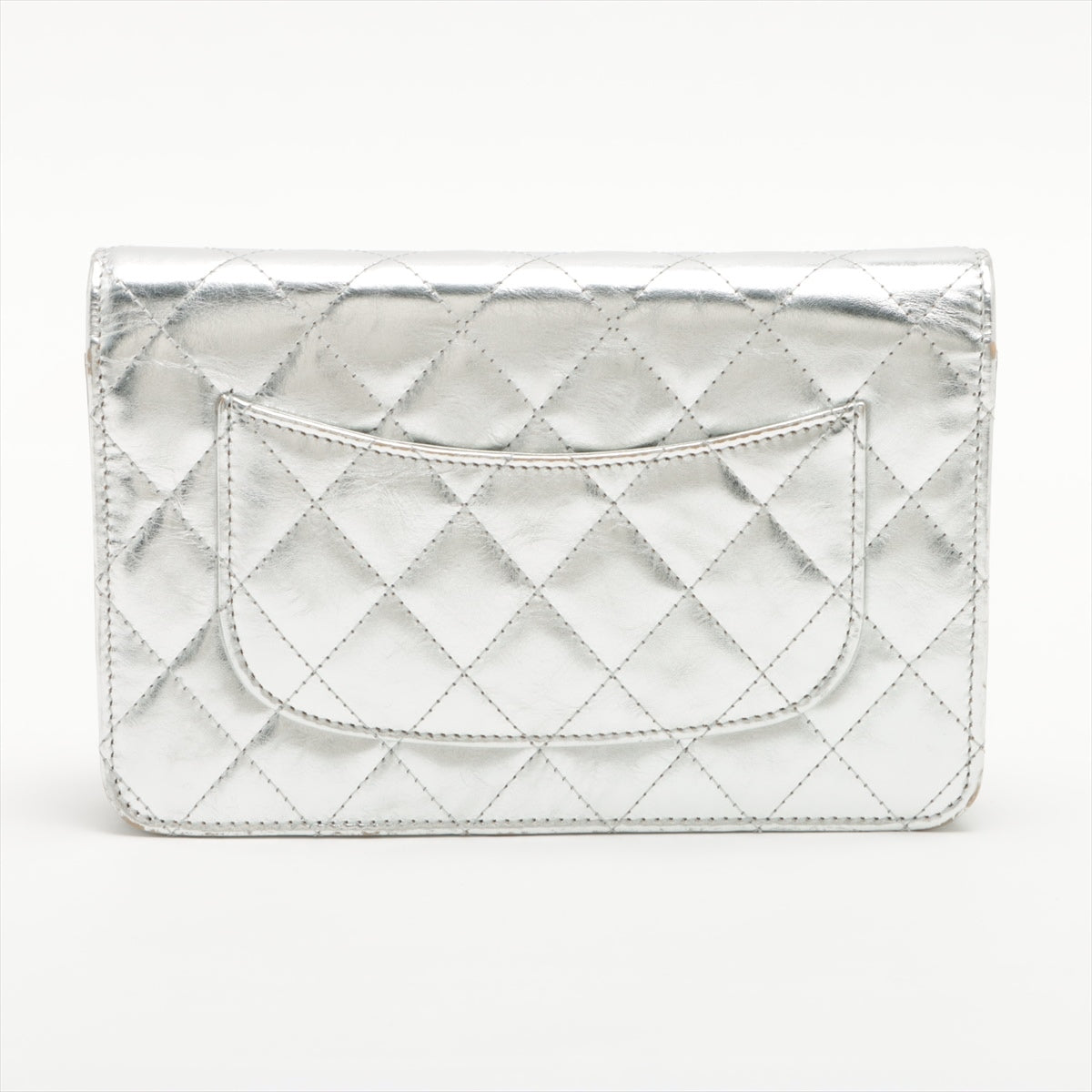 Chanel 2.55 Leather Chain Wallet Silver Silver