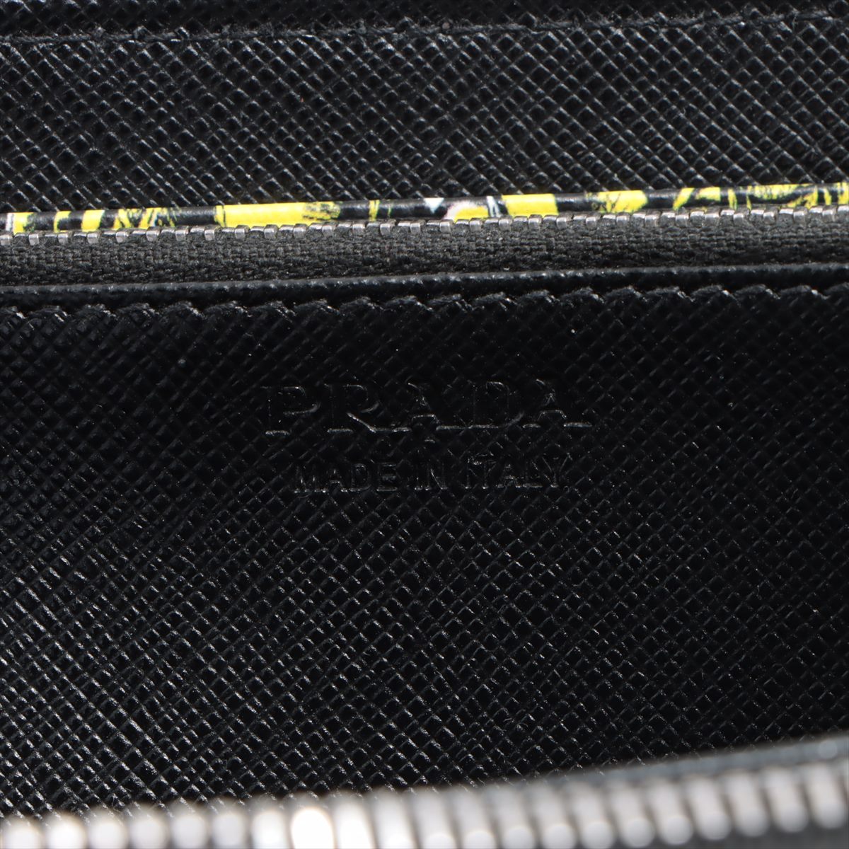 Prada Sapphire Leather Round  Wallet Black X Yellow