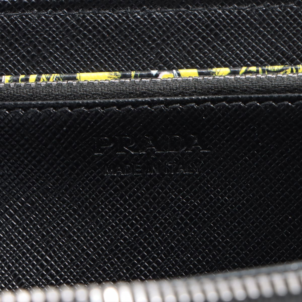 Prada Saffiano Leather Round Wallet Black X Yellow