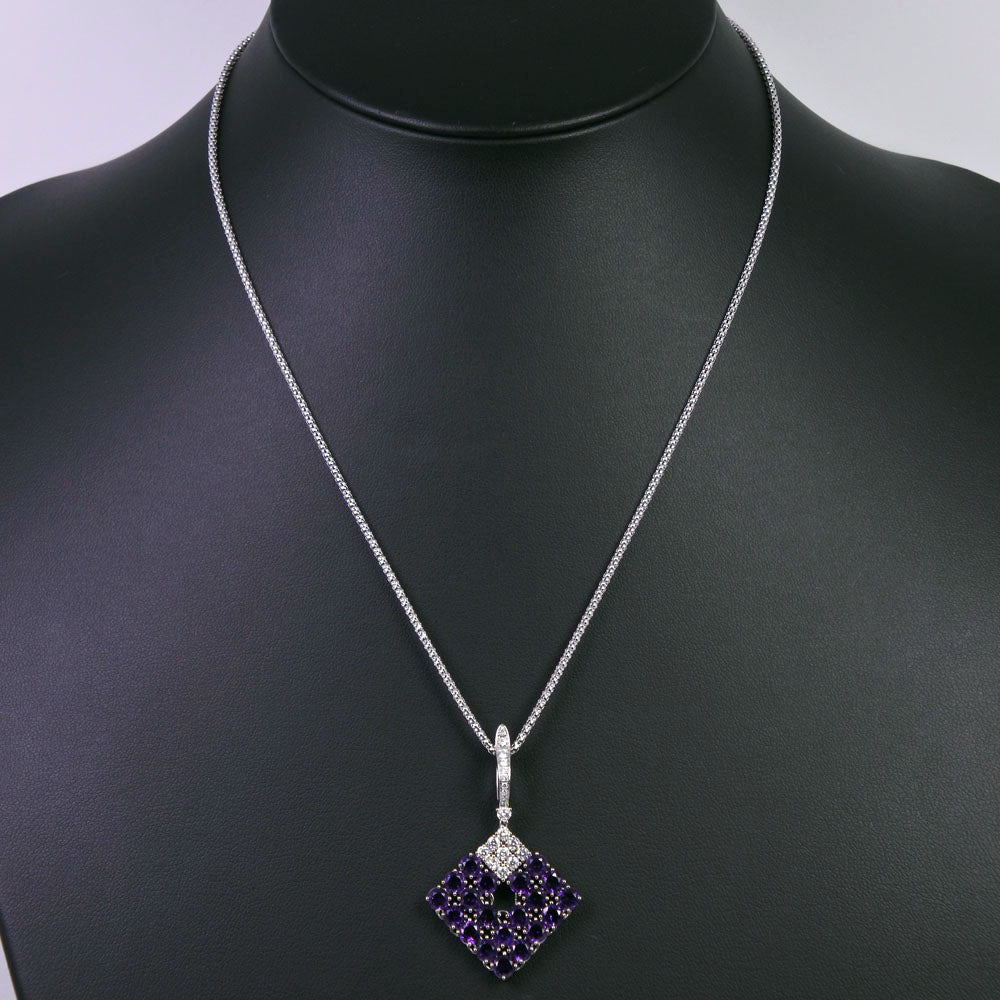 【Suale  OFF】 necklace K18 White G  Amethyst × Diamond Pearl D0.58 square  10.5g  【Supersale】 A+ Ranked Pearl