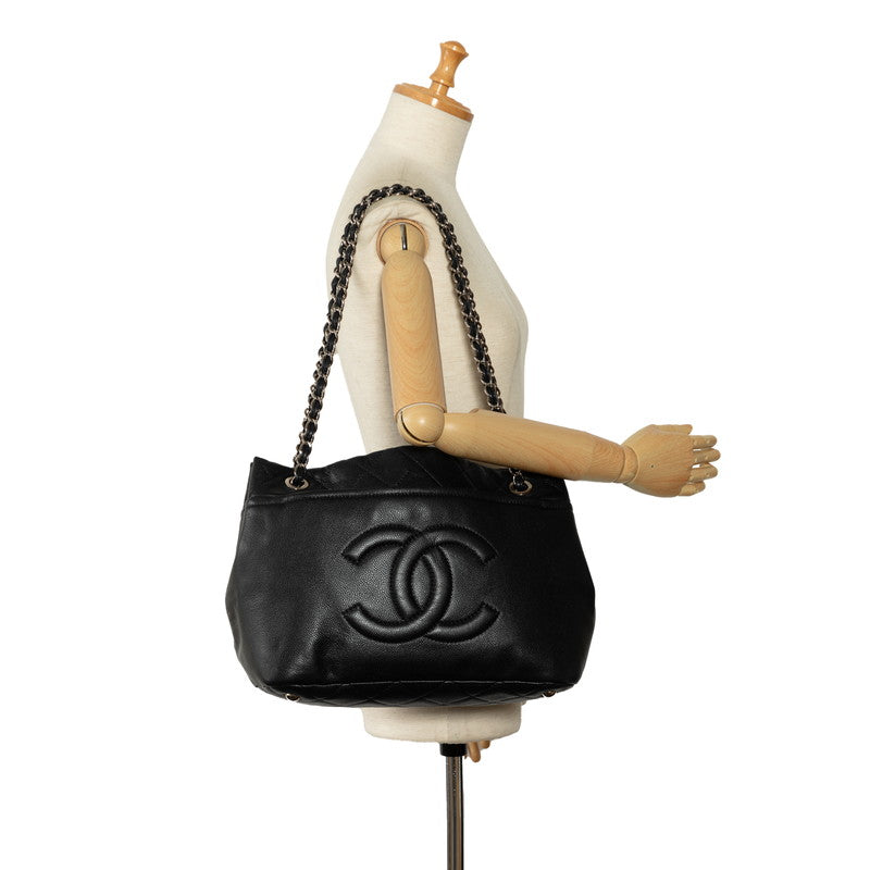Chanel Matrases Coco Chain Shoulder Bag Tote Bag Black Leather  Chanel
