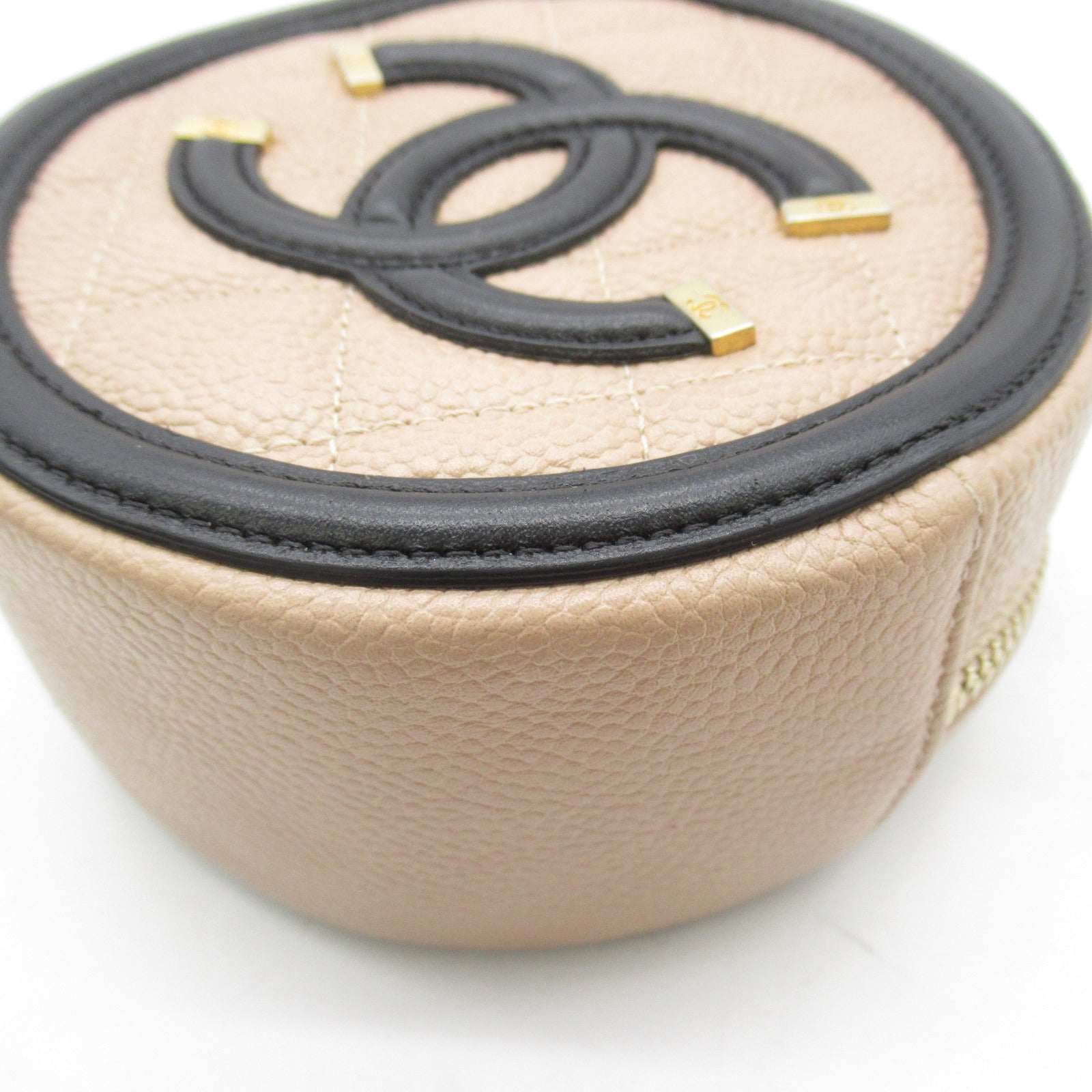 CHANEL CHANEL Chain Pochette Shoulder Bag Caviar S  Beige / Black