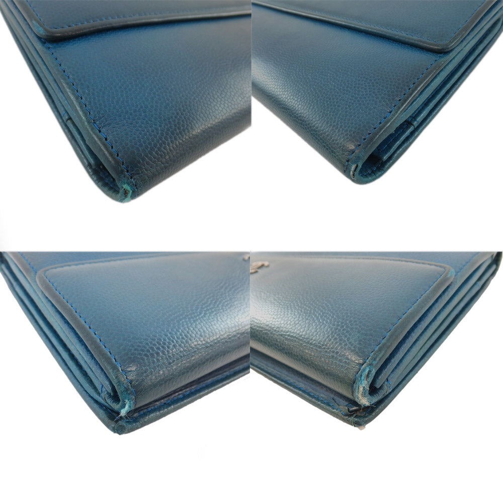 Chanel 2 fable wallet blue cocomark silver gold tool snap button horizontal matte men long wallet