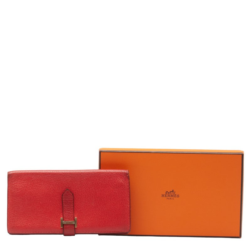 Hermes sfra Two Fold Wallet Long Wallet Rouge Red Leather  Hermes