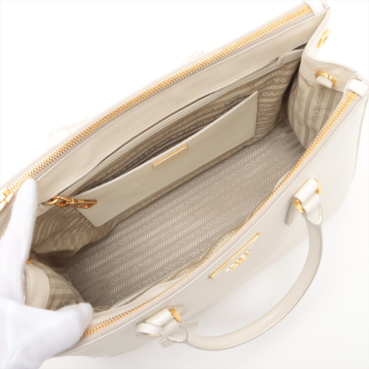 Prada Saffiano Lux Galleria 2WAY Handbag White 1BA274