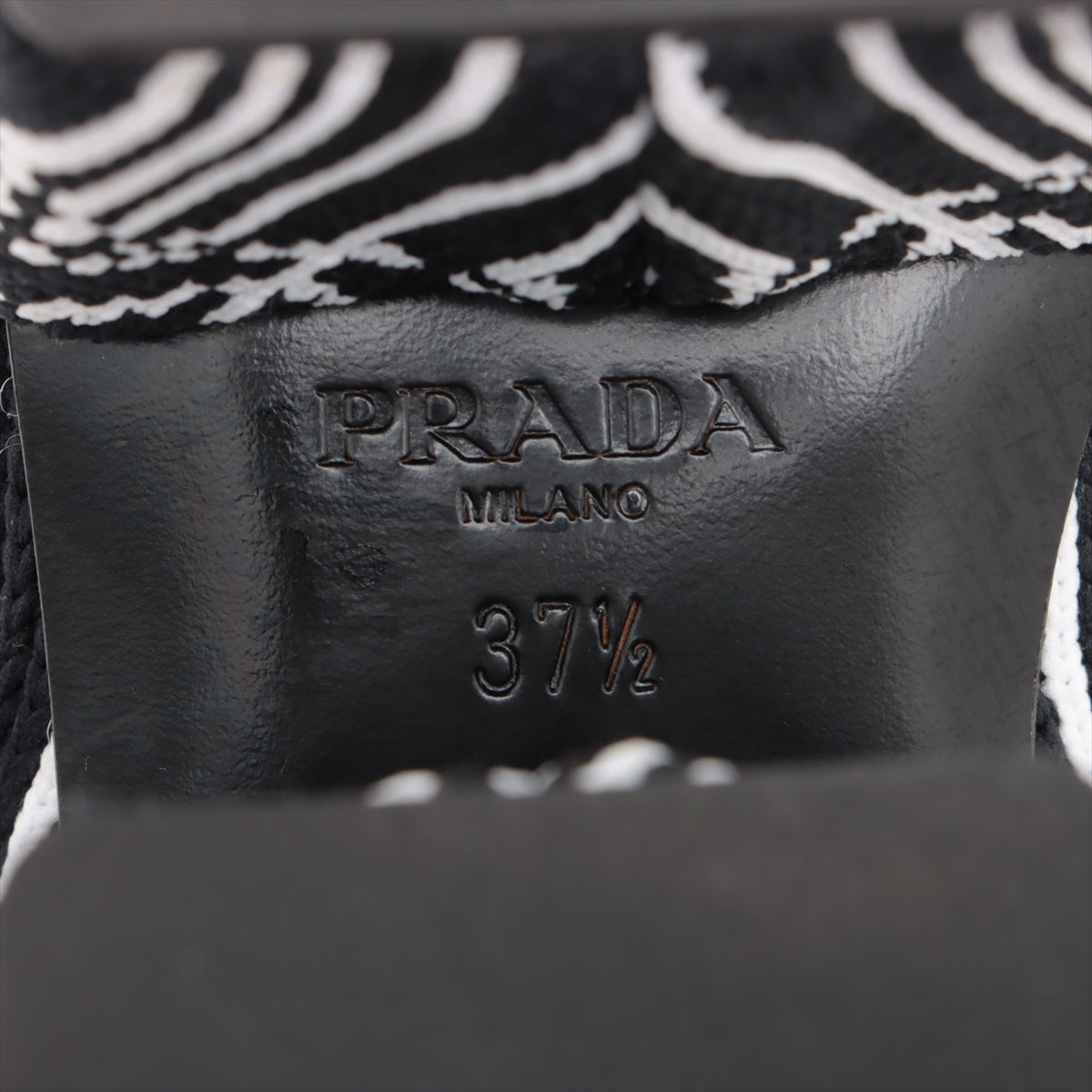 Prada Fabric Boots 37 1/2  Black x White Deco Jacquard Boots