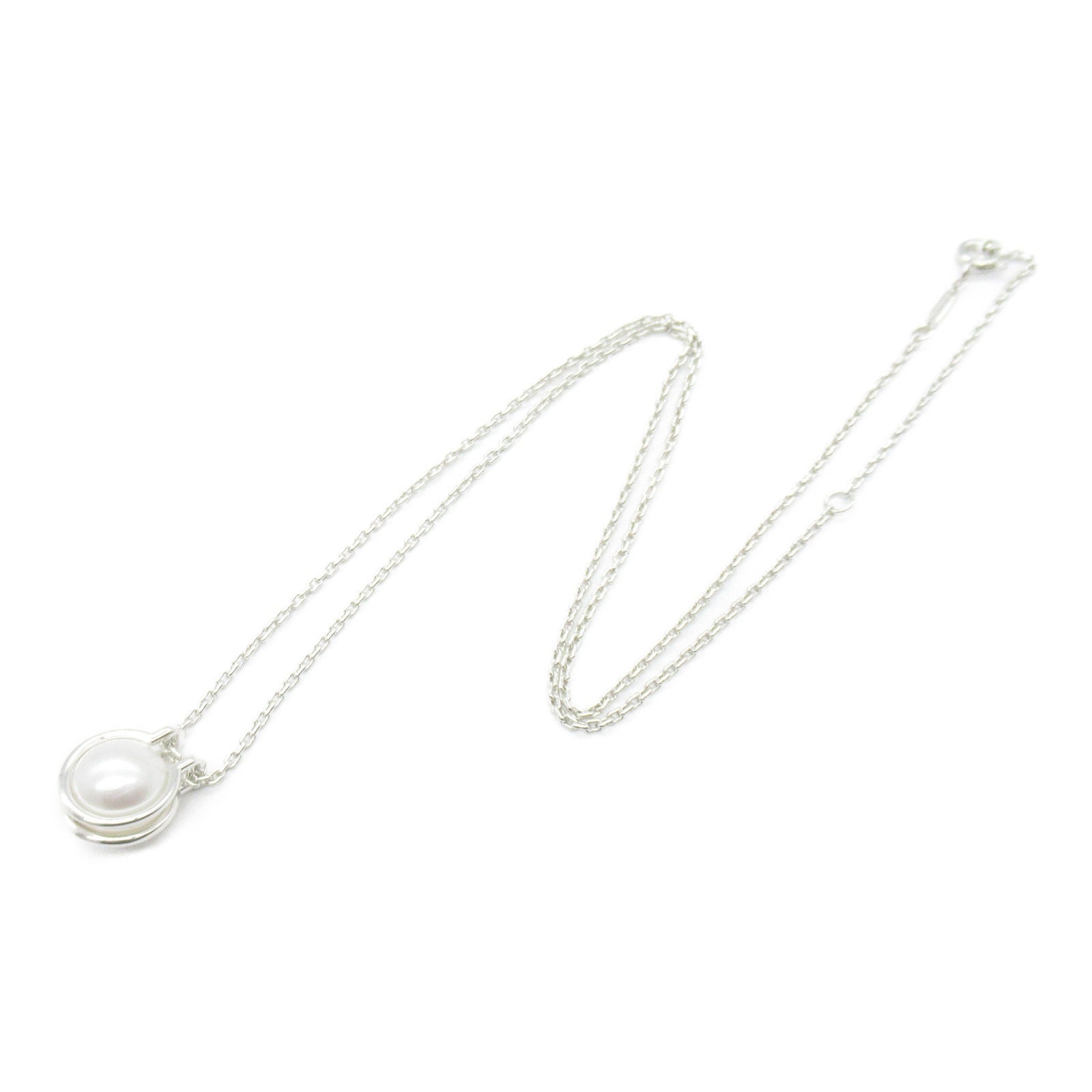 TIFFANY&amp;CO Freshwater Pearl Link Pendant Necklacey Jewelry Silver 925 Pearl  White 64048317