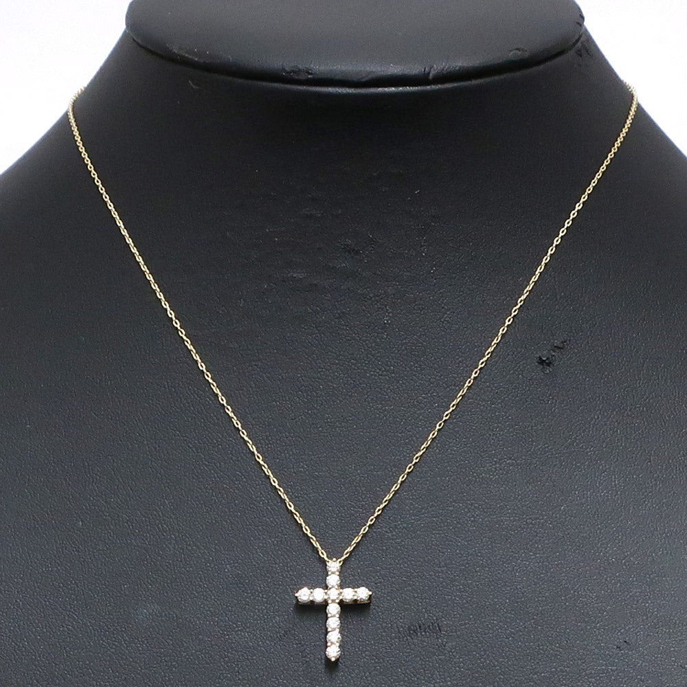 Tiffany K18YG Cross Diamond Necklace Pendant Small 750YG Jewelry