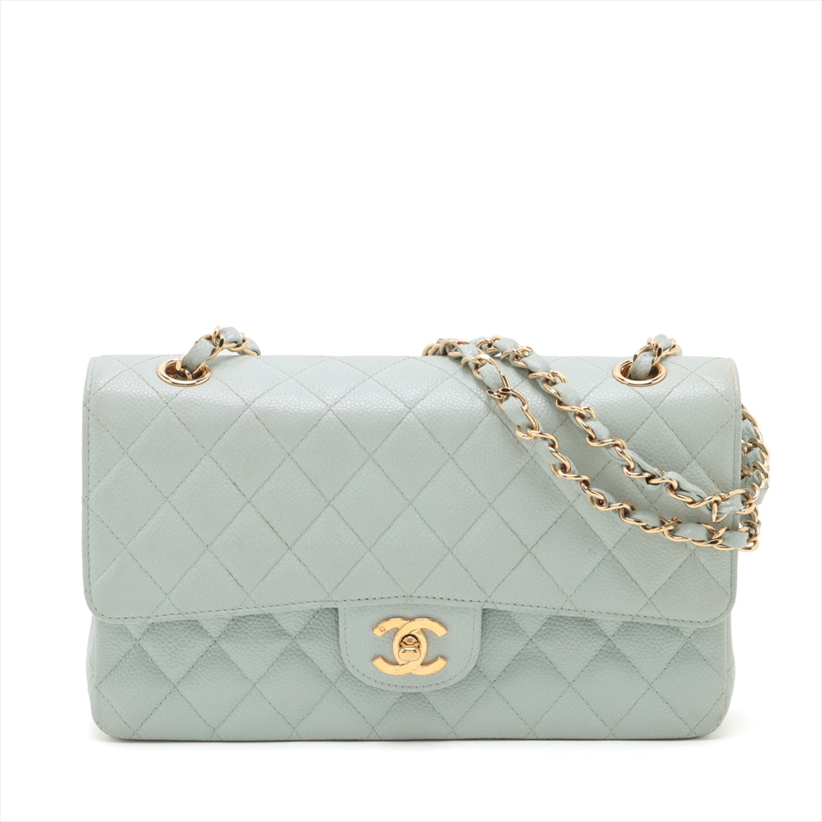 Chanel Matrasse 25 Caviar S Double Flap Double Chain Bag Blue G  7th A01112