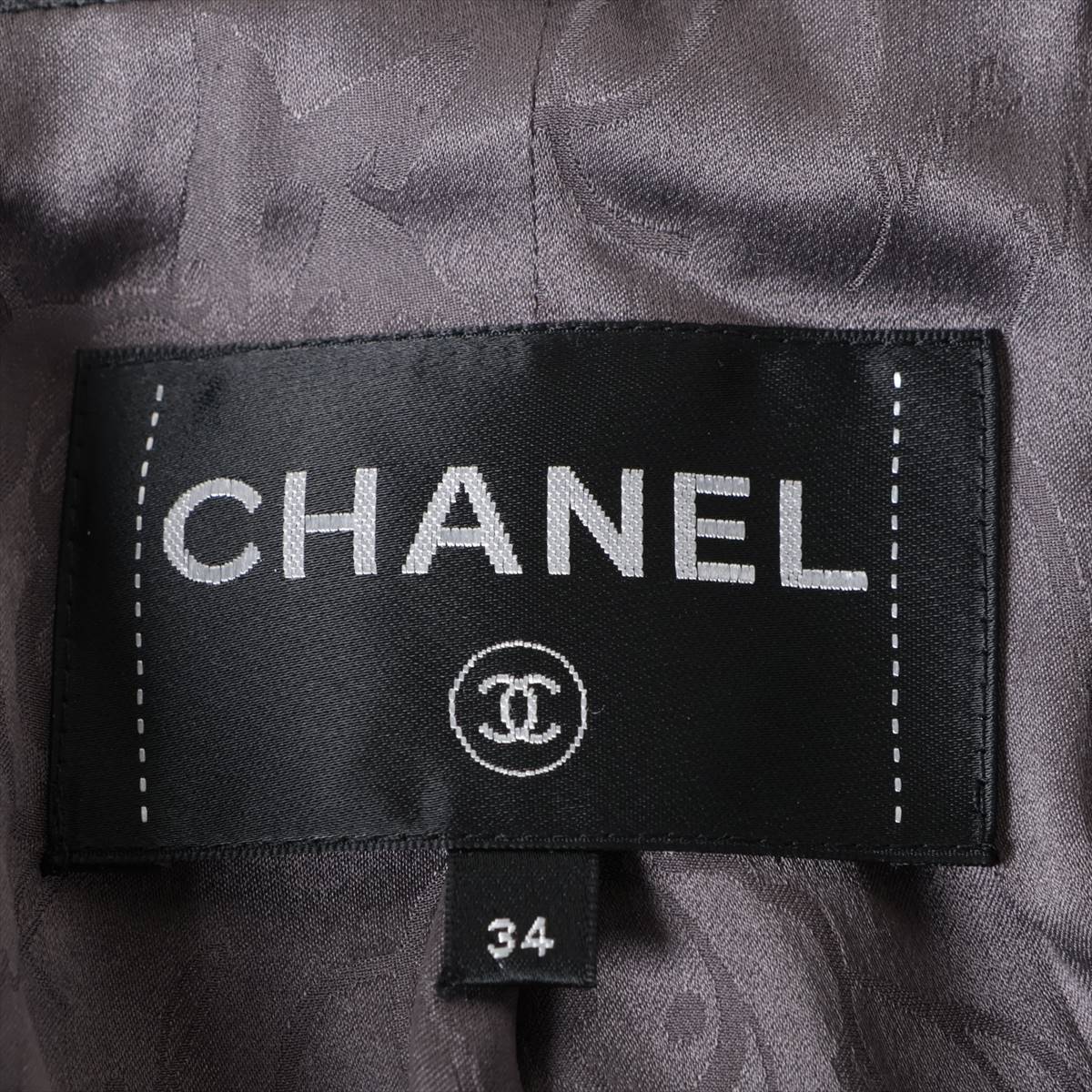 Chanel Coconut Button Wool  Silk Long Coat 34  Grey P59015 Strip