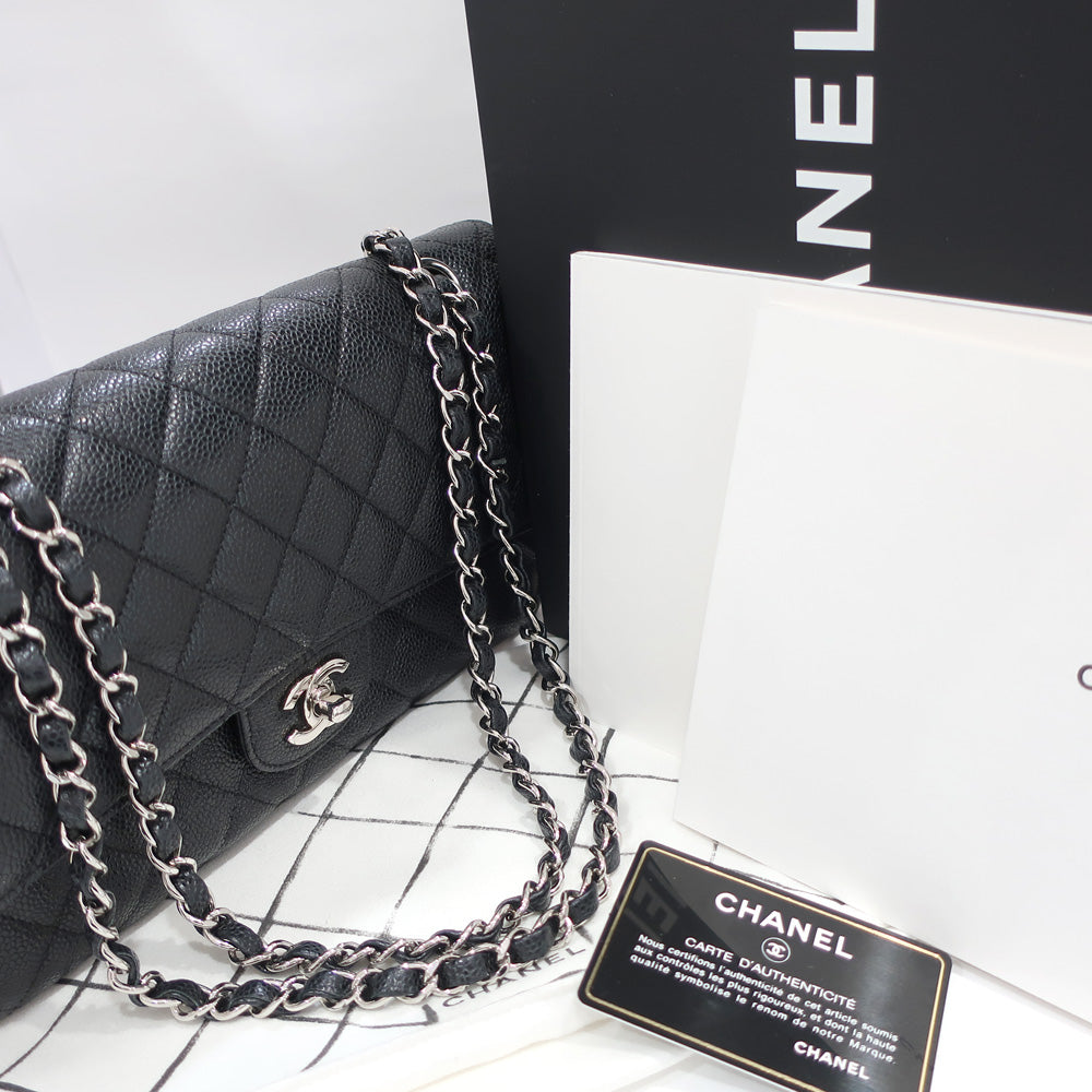 Chanel Bag Matrasse 25 A01112 Chain Shoulder CC Mark W Flap Caviar S BK/SV G  Women 19th Eight-digit  Guarantee Card  Bag Box