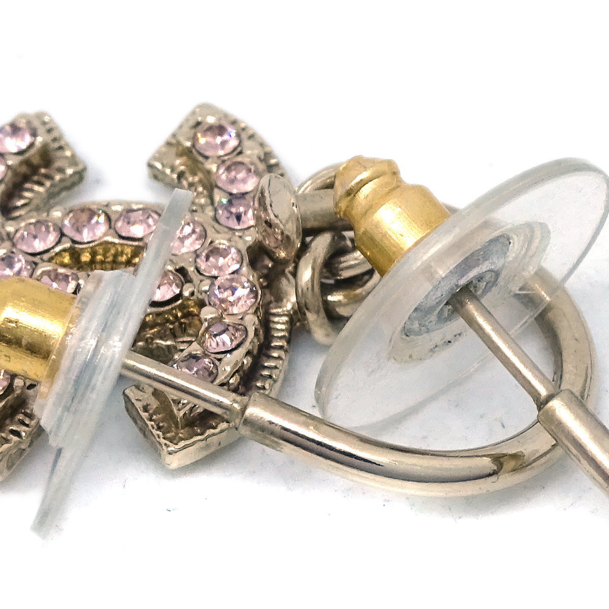 Chanel Rhinestone Piercing Earrings Gold 08C