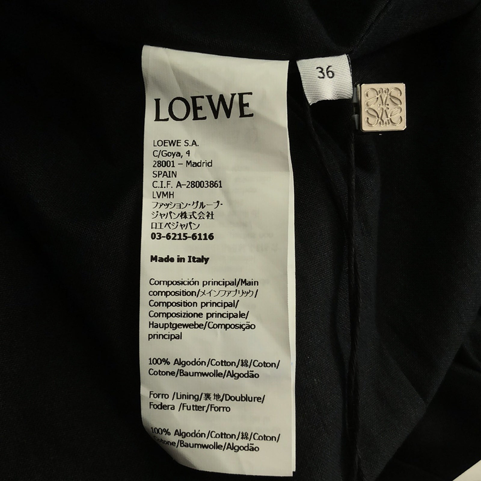 Loewe LOEWE Trent Coat Outdoor Cotton  Black S540Y02X62110036