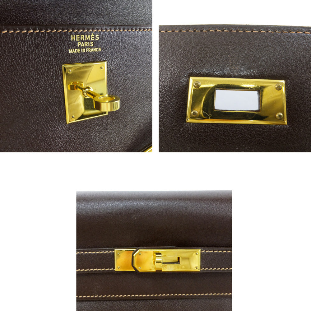 HERMES Hermes Kelly 35 Handbag Shoulder Strap G  Courchevel Dark Brown  0Z  Manufactured around 1996 Cadena Key  Women Wade