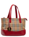 Burberry Nova Check  Handbag Tote Bag Beige Red Canvas Leather