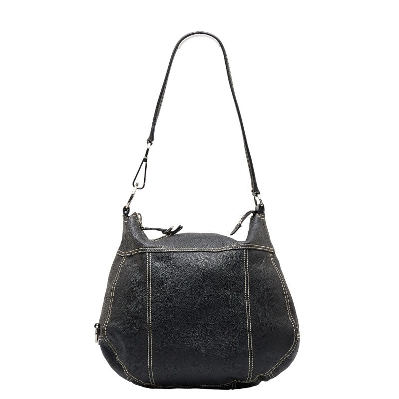 Prada Stitch Silver G  One-Shoulder Bag Black Leather  Prada