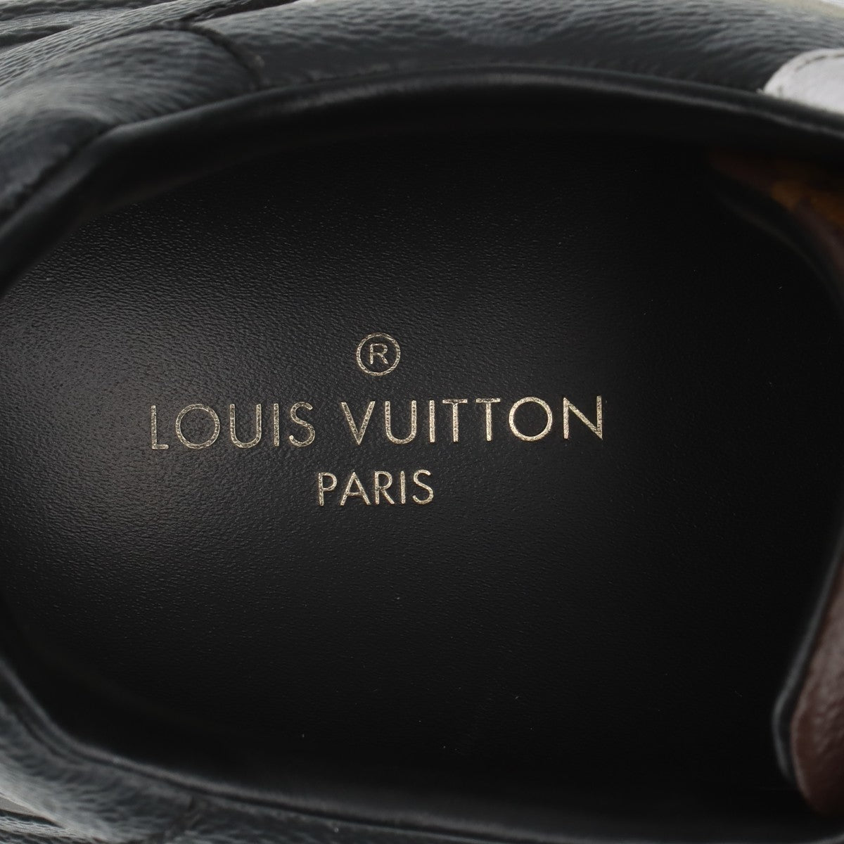 Louis Vuitton Leather Trainers 7.5 Men Black White × Brown LD0231 Monogram